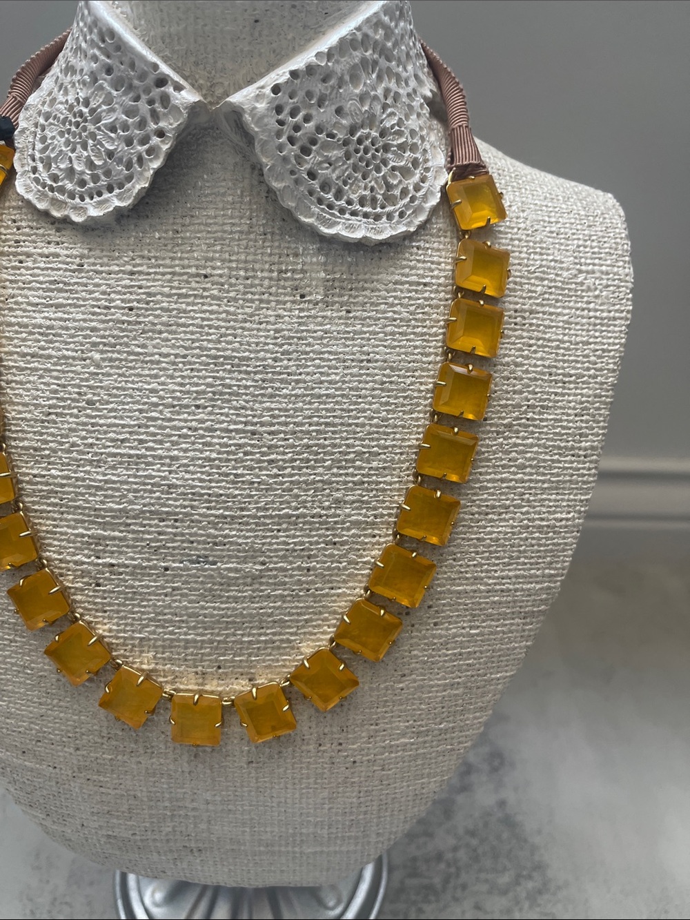 J.Crew Yellow Square Crystal Ribbon Tie Necklace - Picture 2 of 5